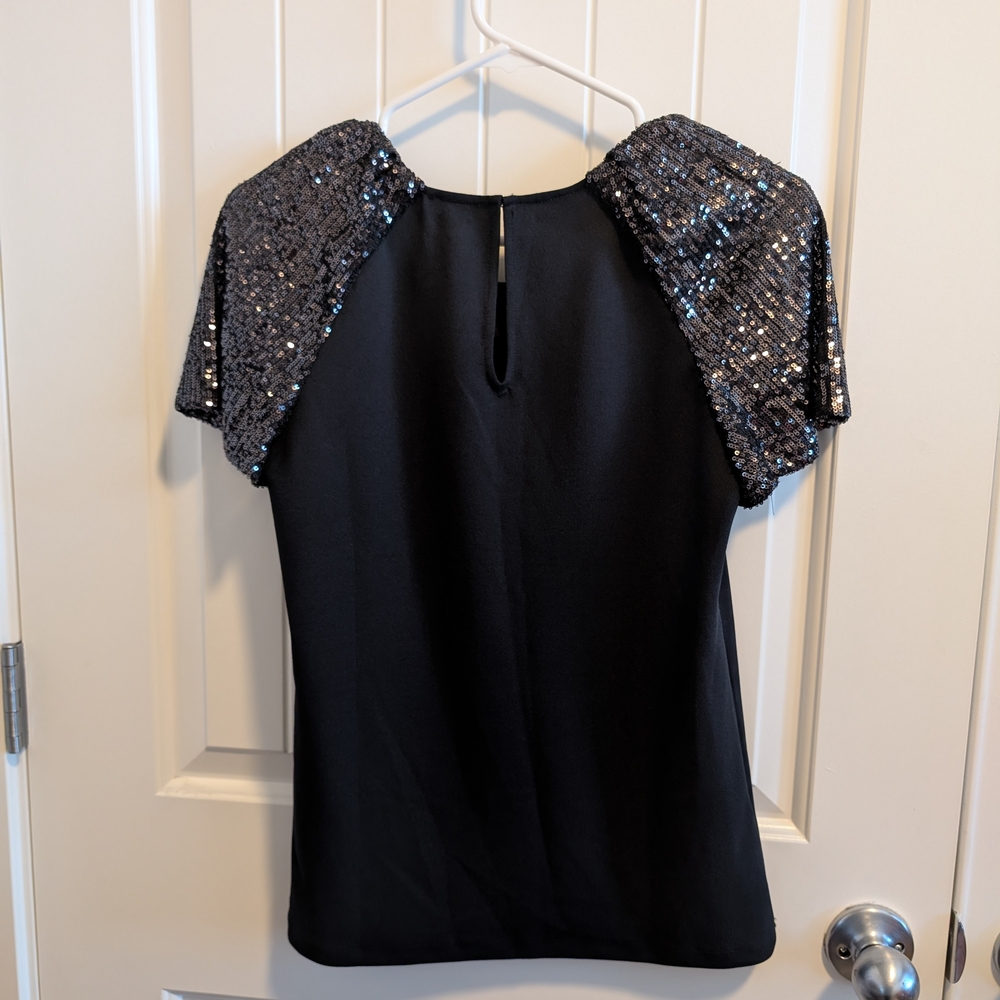 Ann Taylor Black Top with Sequin Sleeves - Picture 7 of 7